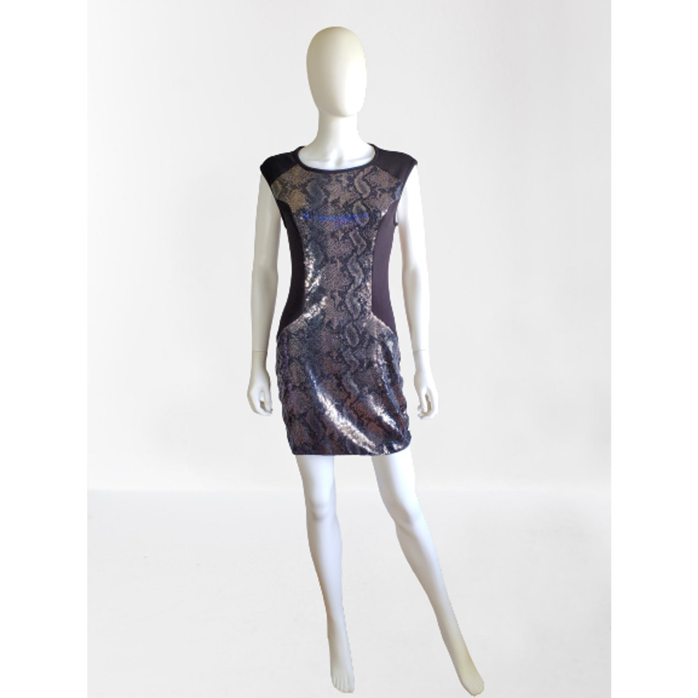 Available, Women's Black Mini Body-Con Sequin Snake Dress, Size: Small, New